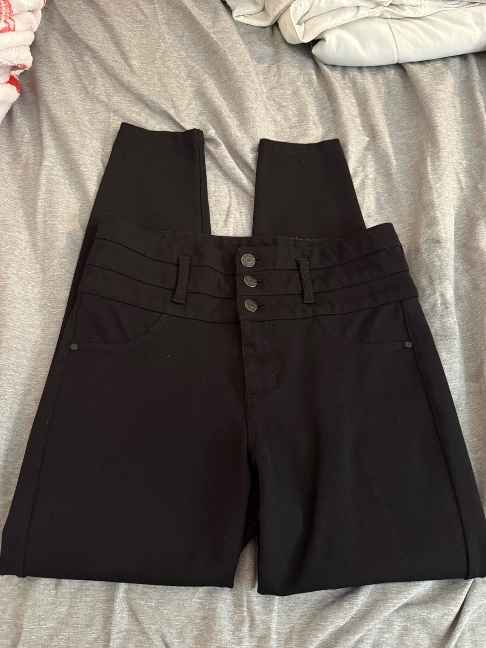 Celebrity Pink Black High-Waist Professional Pants with Triple Waistband Buttons